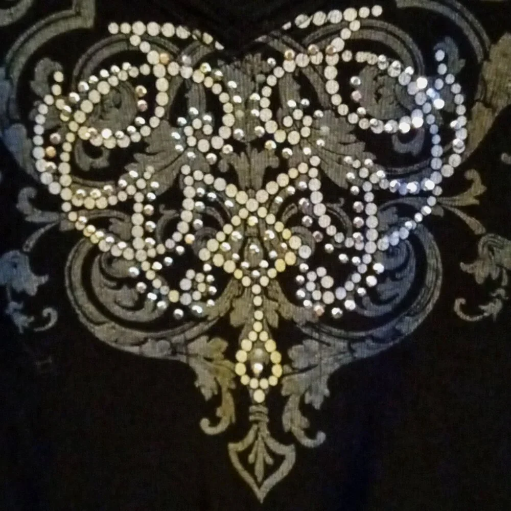 Vintage Y2K Maurices Graphic Flourish Rhinestone Black Long Sleeve Tee Women's L - Picture 2 of 16